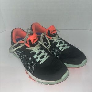 ASICS Fluid Axis Training Sneakers S755N Woman’s Size 8 Black Aqua Orange